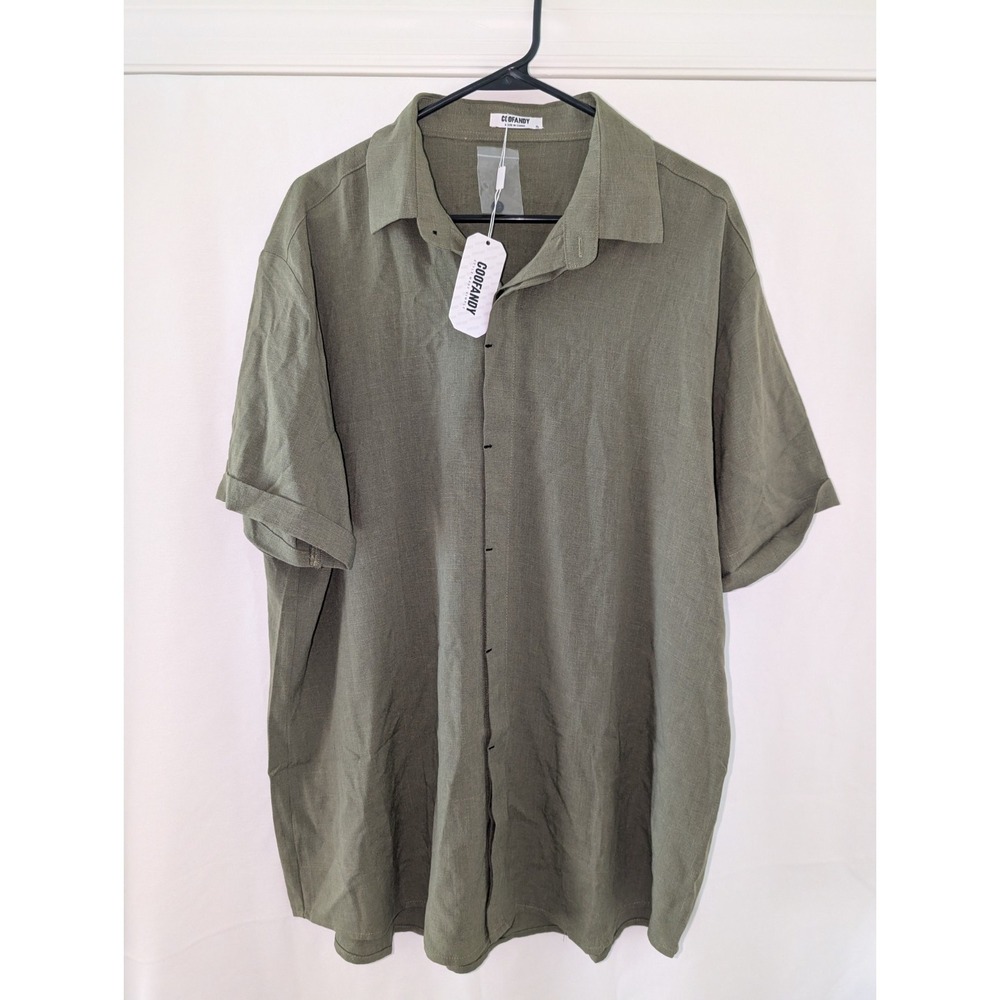 NWT Coofandy Button Up Green Short Sleeve Shirt Men's XL Extra Large